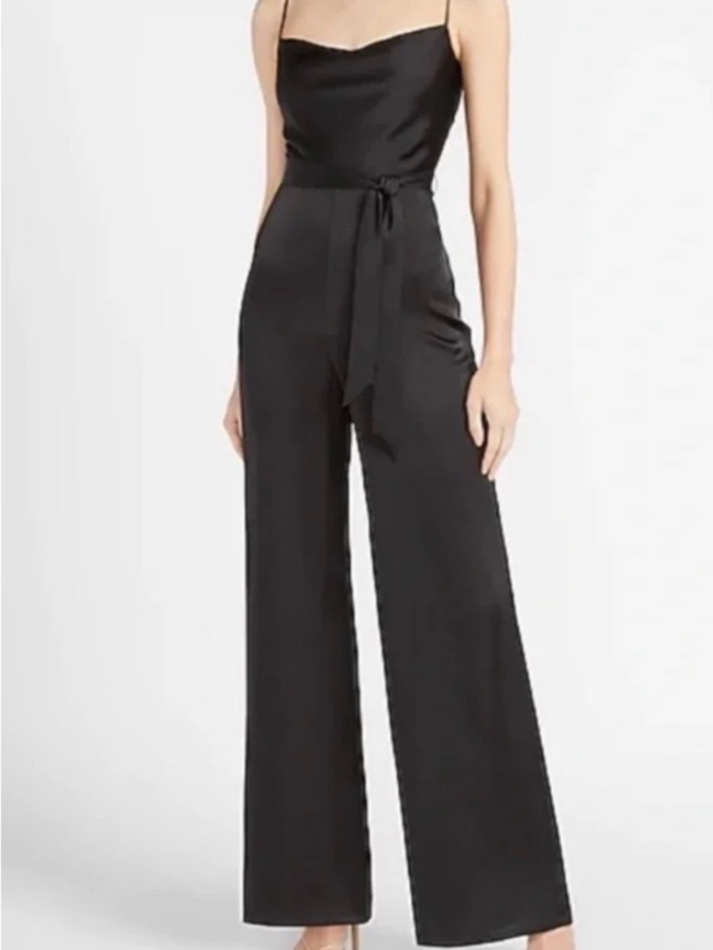 Express Black Satin Wide-Leg Jumpsuit